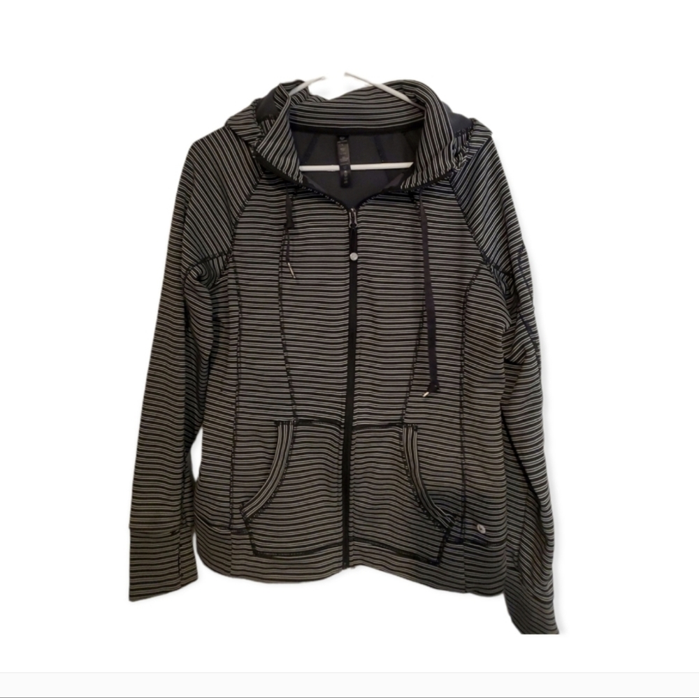 90 Degree Striped Athletic Full-zip Hoodie Jacket Sz L